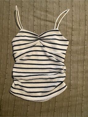 Striped Knit Spaghetti Strap Tank Top - Black & White XS